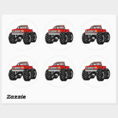 RED MONSTER TRUCK RONDE STICKER (Vel)