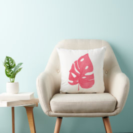 Red Monstera leaf printed throw pillow Kussen