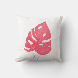 Red Monstera leaf printed throw pillow Kussen