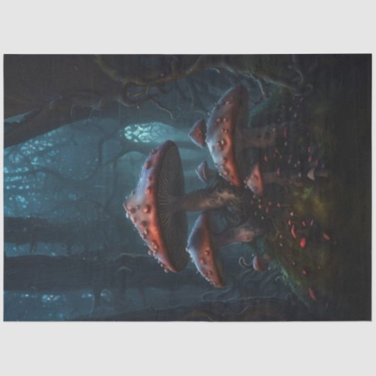 Red Moody Mushrooms - Een donkere Dreamscape Decou Tissuepapier (Voorkant)