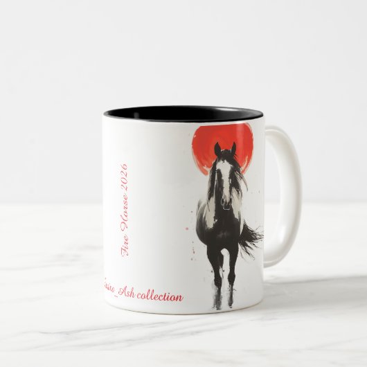 Red Moon Fire Horse Mug Tweekleurige Koffiemok (Voorkant rechts)