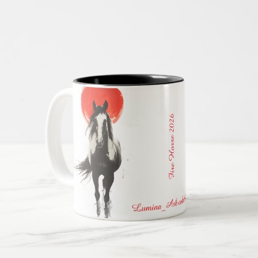 Red Moon Fire Horse Mug Tweekleurige Koffiemok (Voorkant links)