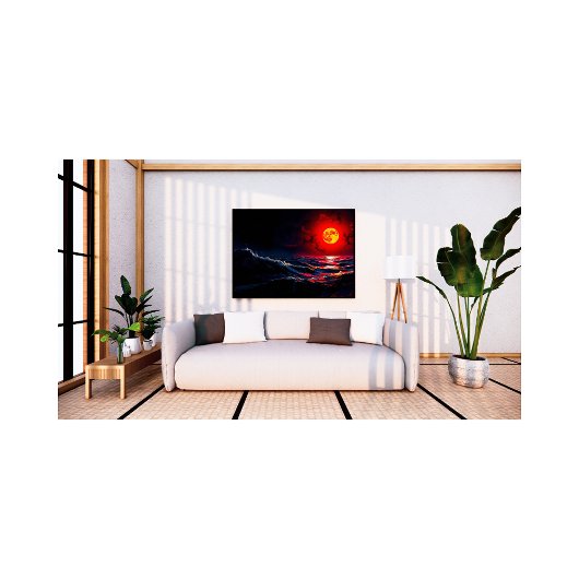 Red Moon Over Stormy Zee Fantasy Zeegezicht Foto Afdruk