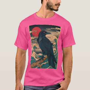 Red Moon Raven - Japanse stijl zwarte kraai T-shirt