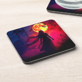 Red Moon Shadow Woman Mystery Design Bier Onderzetter (Linkerzijde)