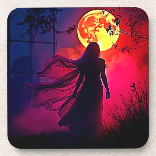 Red Moon Shadow Woman Mystery Design Bier Onderzetter (Voorkant)