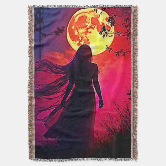 Red Moon Shadow Woman Mystery Design Deken (Voorkant Verticaal)