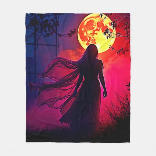 Red Moon Shadow Woman Mystery Design Fleece Deken (Voorkant)