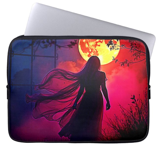 Red Moon Shadow Woman Mystery Design Laptop Sleeve (Voorkant)