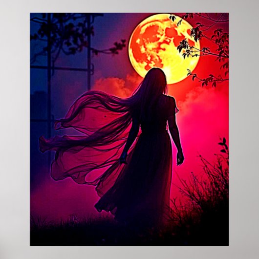 Red Moon Shadow Woman Mystery Design Poster (Voorkant)