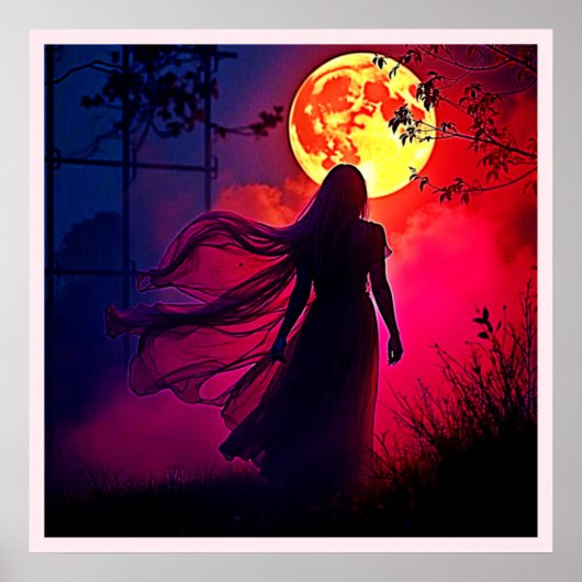 Red Moon Shadow Woman Mystery Design Poster (Voorkant)