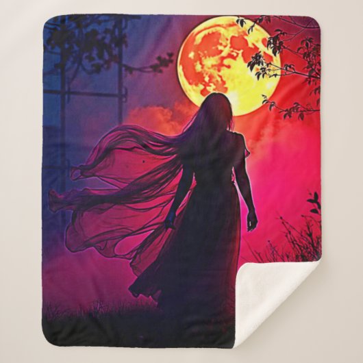 Red Moon Shadow Woman Mystery Design Sherpa Deken (Voorkant)