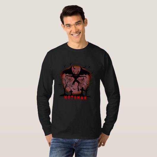 Red Moon With Bats Graveyard Mothman Folklore T-shirt (Voorkant volledig)
