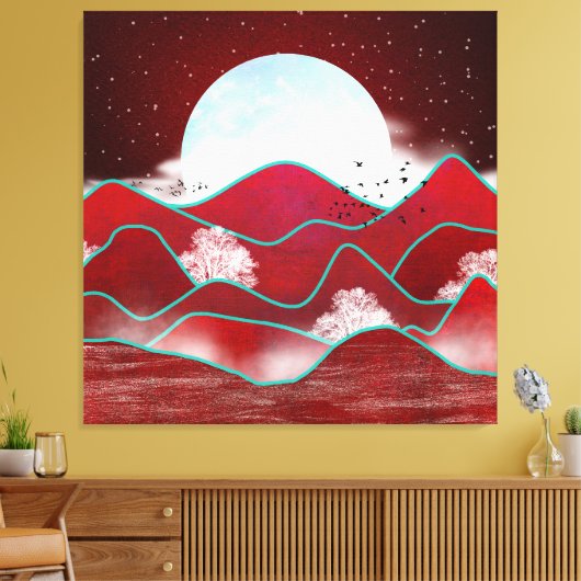 Red Moonrise Canvas Afdruk (Insitu (Woonkamer))
