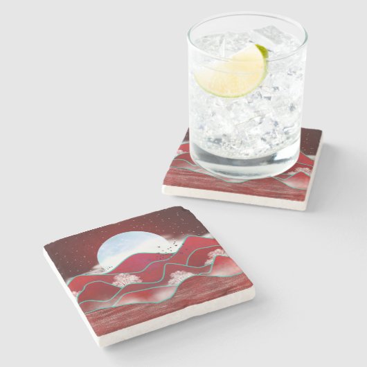 Red Moonrise Stenen Onderzetter (Zijkant)