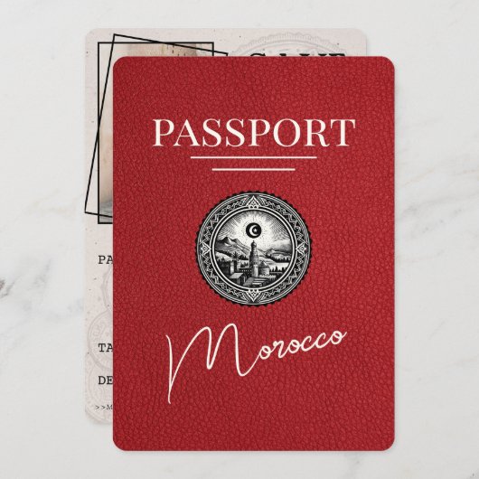 Red Morocco Passport Bewaar de datum Save The Date (Voorkant / Achterkant)