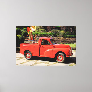 Red Morris Minor pick-up truck Canvas Afdruk