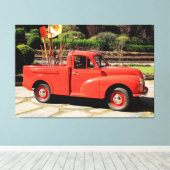 Red Morris Minor pick-up truck Canvas Afdruk (Insitu (Houten vloer))