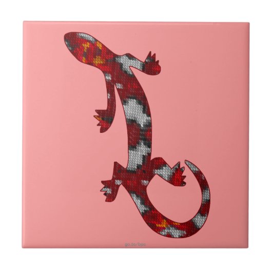 Red Mosaic Pattern Gecko Lizard Reptile Art Tegeltje (Voorkant)