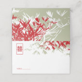 Red & Moss Bamboo laat dubbelXi Chinese bruiloft o Plaatskaartje (Buitenkant ongevouwen)