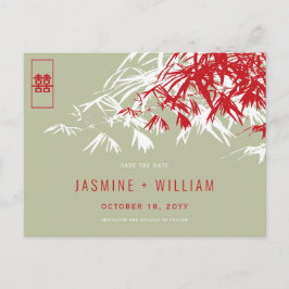 Red Moss Zen Bamboo Chinees huwelijk sparen de dat Aankondigingskaart