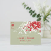Red Moss Zen Bamboo Chinees huwelijk sparen de dat Aankondigingskaart (Staand voorkant)