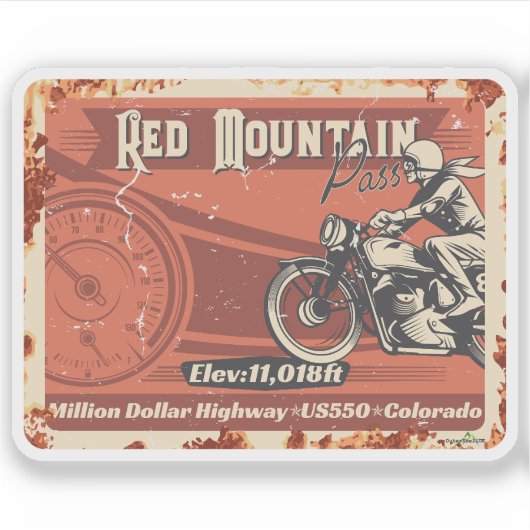 Red Mountain Pass Colorado Motorcycle 01 Sticker (Voorkant)