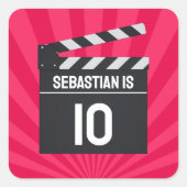 Red Movie Night Clapperboard Kids Verjaardagsfeest Vierkante Sticker (Voorkant)