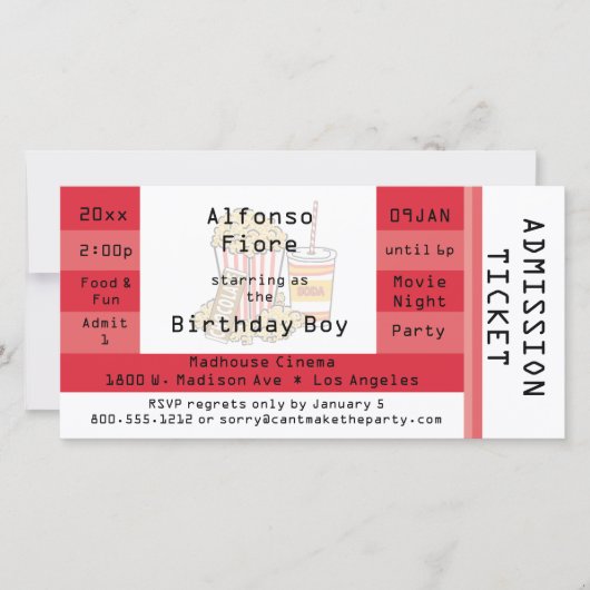 Red Movie Night Party Admission Ticket Invite (Voorkant)