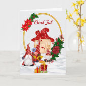 Red Mr. en Mrs Gnome God Jul Kaart (Gele Bloem)