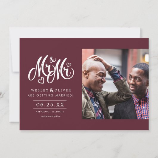 Red Mr. & Mr. Script - Sla de datum op met foto Save The Date (Voorkant)