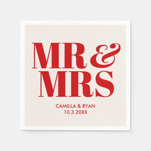 Red Mr & Mrs Gepersonaliseerde bruiloft servetten (Voorkant)