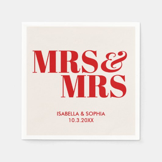 Red Mrs & Mrs bruid gepersonaliseerde bruiloft ser Servet (Voorkant)