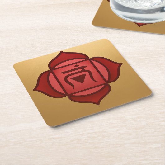 Red Muladhara Root Chakra Gold Coaster Set Kartonnen Onderzetters (Schuin)