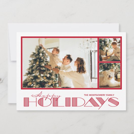 Red Multiple Photo Happy Feestdagenkaart (Voorkant)
