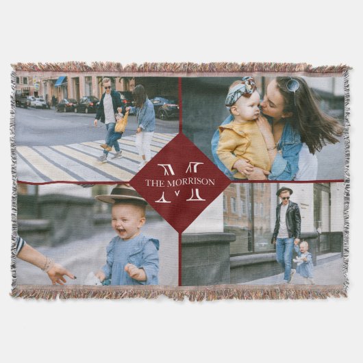 Red Multiple Photos Custom Monogram Familienaam Deken (Voorkant)