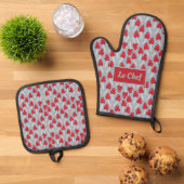 Red Mushroom - Blue & Red Ovenwant & Pannenlap Set (Top down)