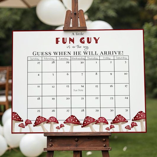 Red Mushroom Fun Guy Baby shower Vervaldatum Kalen Poster