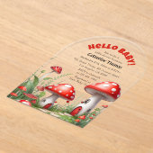 Red Mushroom Fungi Woodland Baby shower Acryl Uitnodigingen (Laagn)
