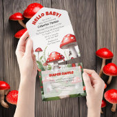 Red Mushroom Fungi Woodland Baby shower All In One Uitnodiging