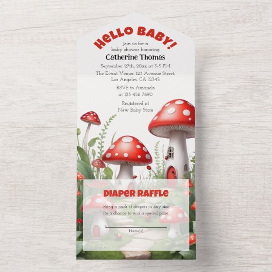 Red Mushroom Fungi Woodland Baby shower All In One Uitnodiging (Binnen)