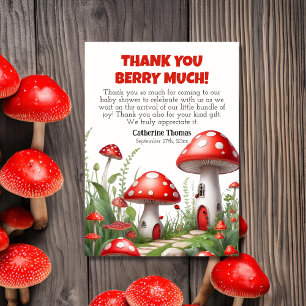 Red Mushroom Fungi Woodland Baby shower Bedankkaart
