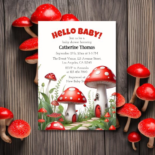Red Mushroom Fungi Woodland Baby shower Kaart