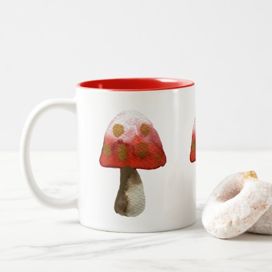 Red Mushroom Toadstool magie Tweekleurige Koffiemok (Met donut)