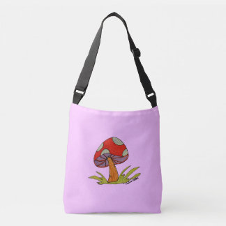 Red Mushroom with light purple background Tote Crossbody Tas