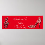 Red Music Note en Stiletto 50th Birthday Poster (Voorkant)