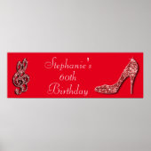 Red Music Note en Stiletto 60th Birthday Poster (Voorkant)