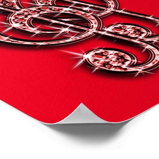 Red Music Note en Stiletto 65th Birthday Poster (Hoek)