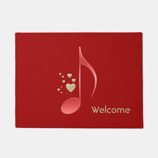 Red Music Note Gold Hearts Modern Welkom Deurmat (Voorkant)