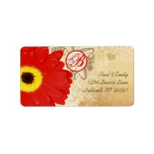 Red Musical Gerber Daisy Monogram Etiket (Voorkant)